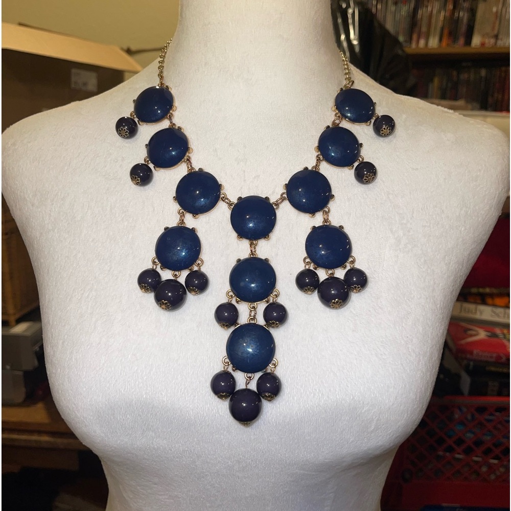 J Crew Beautiful Blue & Black Chunky Bubble Bib Statement Necklace Bohemian